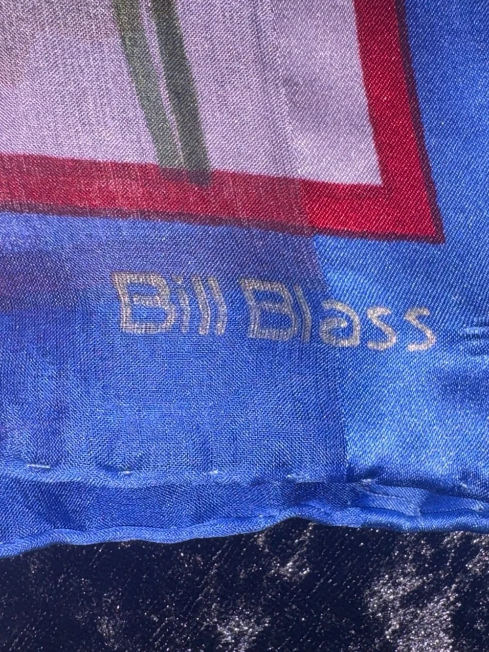 Bill Blass Vintage Floral Oblong Silk Scarf Blue Pink Elegant EUC